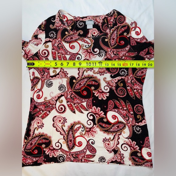 Chicos Size L (2) White Brown & Red Paisley Long Sleeve Fall Preppy Shirt - Picture 3 of 6